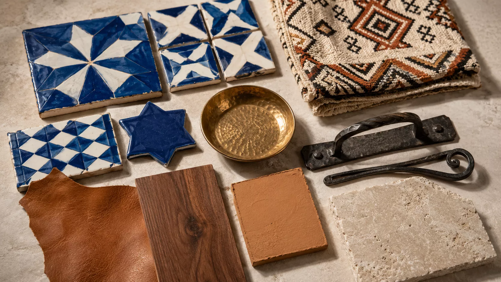 Zellige Leather Hardwood Interior Materials Moodboard 53 characters
